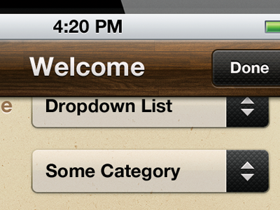 Wooden navigation button dropdown iphone list nav paper texture ui wood