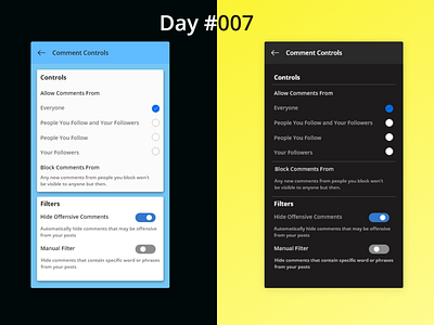 100 Days Challenge Day-007 Setting for Comment Controls behance challange contracting daily 100 challenge dailyui dailyuichallenge day 007 dribbbble instagram mobile app design setting settings page settings ui ui ui ux design uidesign uiux design ultimate userinterfacedesign vivid