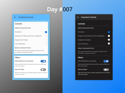 100 Days Challenge Day-007 Setting for Comment Controls behance challange daily 100 challenge dailyui dailyuichallenge dribbbble mobile app design settings page settings ui ui ui ux design uidesign uiux design ultimate ultimate ui userinterfacedesign