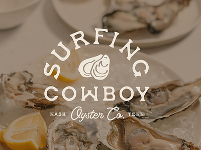 Surfing Cowboy Oyster Co. branding combinationmark foodandbeverage graphic design logo oyster restaurantbranding typography