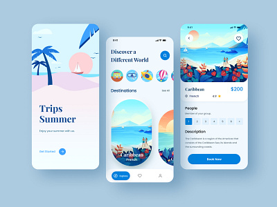 Travel app mobile ui adventure animation app best shot clean design icon illustration ios mobile app design summer camp tracking app travel app travel guide typography ui ui design ux ux design website design