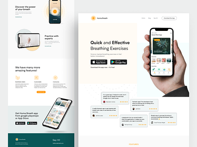 Huma Breath - App Landing page UI Redesign app landing page best shot branding breath design health health care illustration ios landing page medication meditation mobile app design redesign ui ui design ux ux design website website design