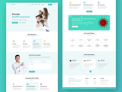 Health Insurance Landing Page branding creative design creativity design designer health insurance landing page minimal trending typography ui ux vector