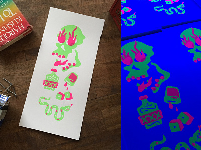 Snake Eyes fluorescent print printmaking screen printing skull snake