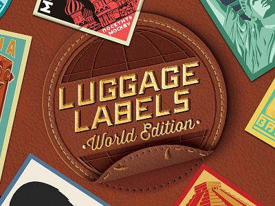 Luggage Labels Pack Logo illustration labels leather logo luggage travel vintage