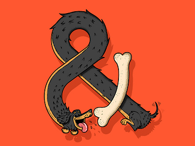 Dog & Bone ampersand cute dachshund dog illustration sausage dog