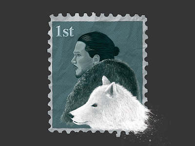 Jon Snow 1st Class game of thrones illustration postage stamp vintage