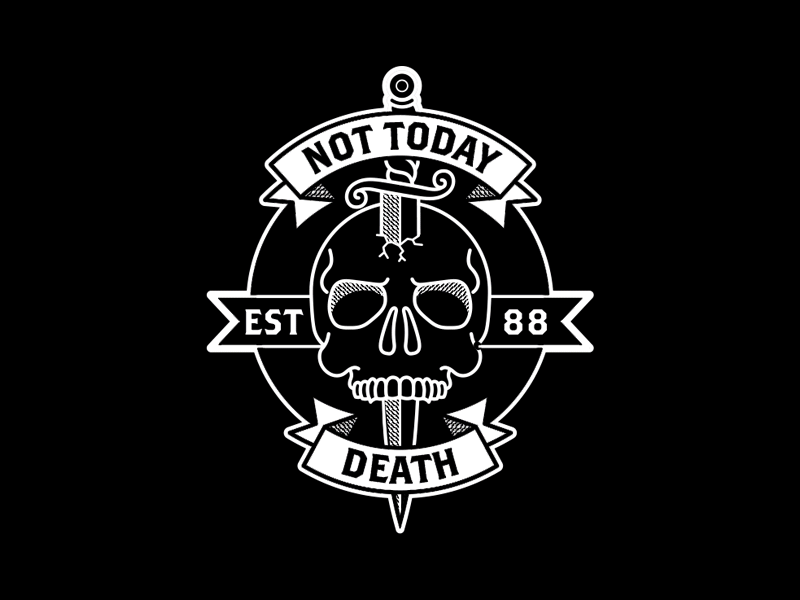 Not Today Death illustration motorcycle patch scroll skull