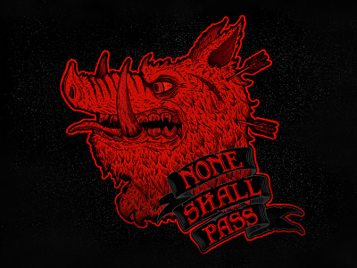 None Shall Pass! banner blck knight emblem illustration logo medieval monty python pig tudor