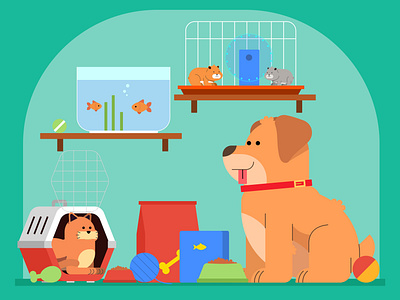 Domestic pets. Flat illustration with colorful characters