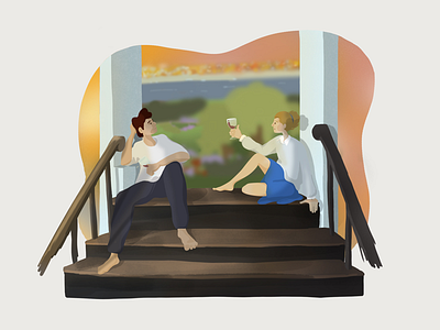 Chill and wine time 2d character design illustration summer