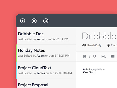 Dribbble, Say hello to CloudText alert cell composer document editable editor interface notification user