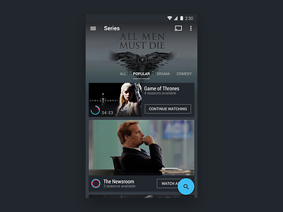 HBO Now Material(ish) Design android design flat game of thrones hbo material mobile tv ui user interface ux