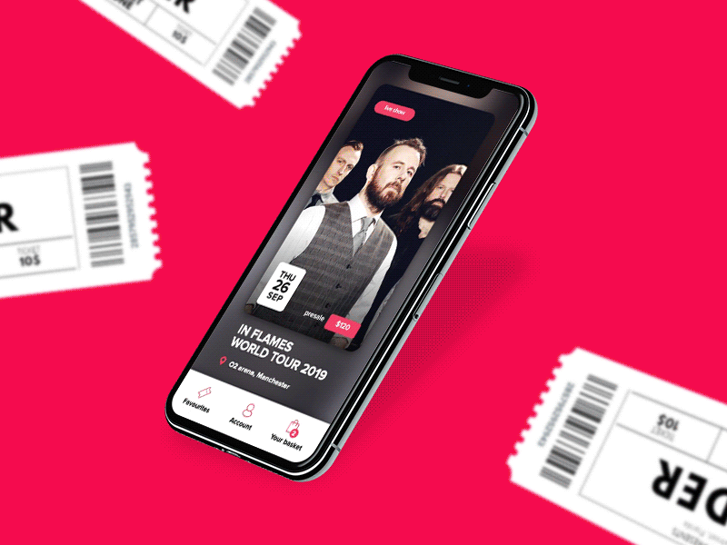 Live shows tickets app concept buy calendar concerts event events app gig interactive vision intervi live motion music out principle swipe ticket