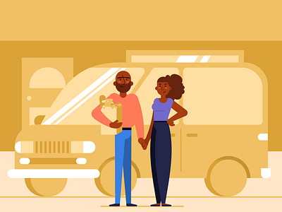 Couple with minivan animazion cars couple grocery house illustration man minivan