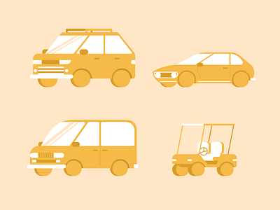 Cars cars design flat design golf cart illustration illustrator minivan sport car suv vector