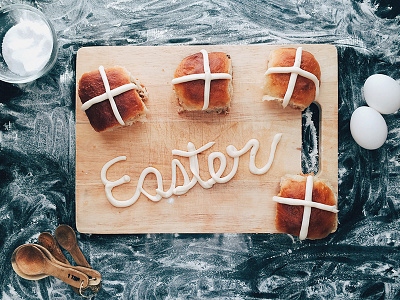 Hot Cross Buns bread easter food pastry photo styling type typography