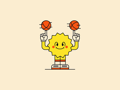 Ballin' 2d badge basketball character cute dribbble flat icon illustration jordans mascot minimal simple sun