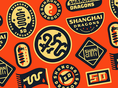 Shanghai Dragons Concepts badge brand branding china dragon flag icon identity identity branding illustration minimal retro sword sword logo type typeface vintage
