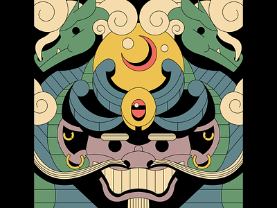 Oni Double Dragon dragon flat illustration illustration design japanese oni smoke vector
