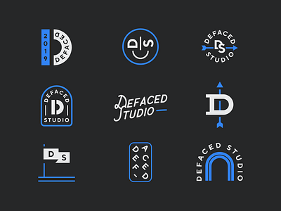 Defaced Studio badge brand brand identity branding flat flat design icon logo logotype minimal simple typography vector