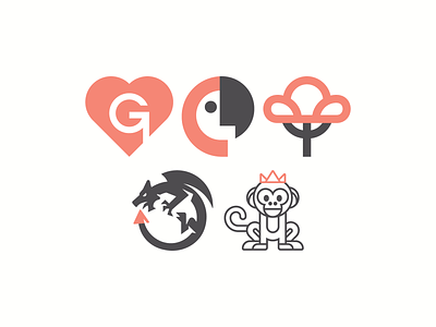 Friday Marks badge brand branding dragon flatdesign heart icon logo logoidea mark minimal monkey monkeys parrot simple simple logo tree