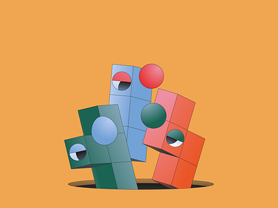 Tetris 3d game gaming gradient isometric monoline shape
