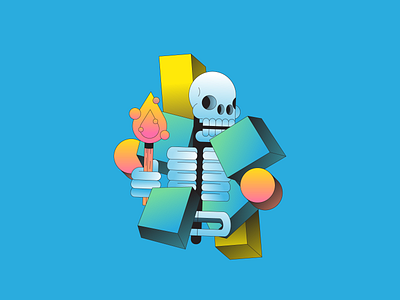 Life 3d fire gradient illustration illustrator isometric skeleton skull torch