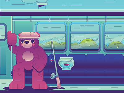 Bear On A Train abstract character flat gradient illustration illustrator mascot minimal simple vector