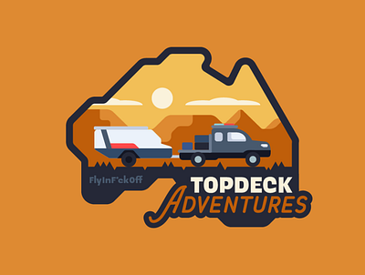Topdeck Adventures Badge australia australian badge badge logo car caravan desert flat flatdesign logo mascot mascotlogo mountain mountains state sun usa vehicle