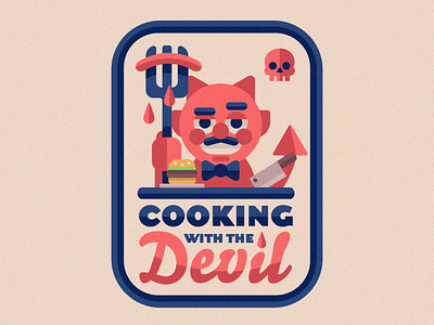 Cooking With The Devil badge burger chef chef logo cook cooking demon devil fork halloween illustration illustrator logo meat scary skeleton skull