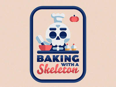 Baking With A Skeleton badge baking cake character design chef cooking halloween illustration logo skeleton skull