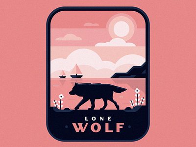 Lone Wolf animal badge boat cloud clouds dog flat flower flowers illustration illustrator japan landscape mountain nature outdoors pink scenery wolf