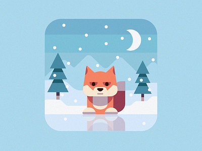 Moody Fox badge cute flat fox illustration moon snow tree winter winter. christmas