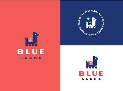Blue Llama Concepts animal badge badges blue clean flat llama logo logos minimal minimalist red shapes