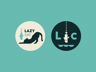 Lazy Cat animal badge cat fish fish logo flat icon lazy lion logo ocean sea