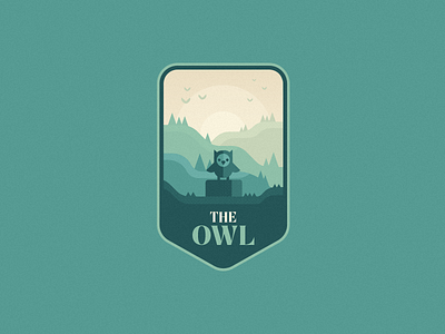 The Owl animal badge bird eagle flat forest hills illustration mountain mountains nature owl simple sun trees woodland