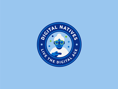 Digital Natives Second Icon badge badge logo elderly flat grandma grandmother grandpa lady nanny patch simple woman