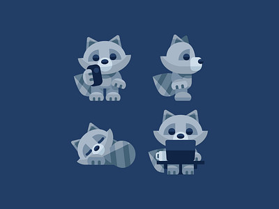 Raccoon Poses animal character computer cute geometric minimal office phone raccoon racoon