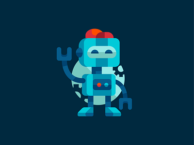 Robot with a hat bot branding character characterdesign dribbble flat gear geometric graphic design print robot vector