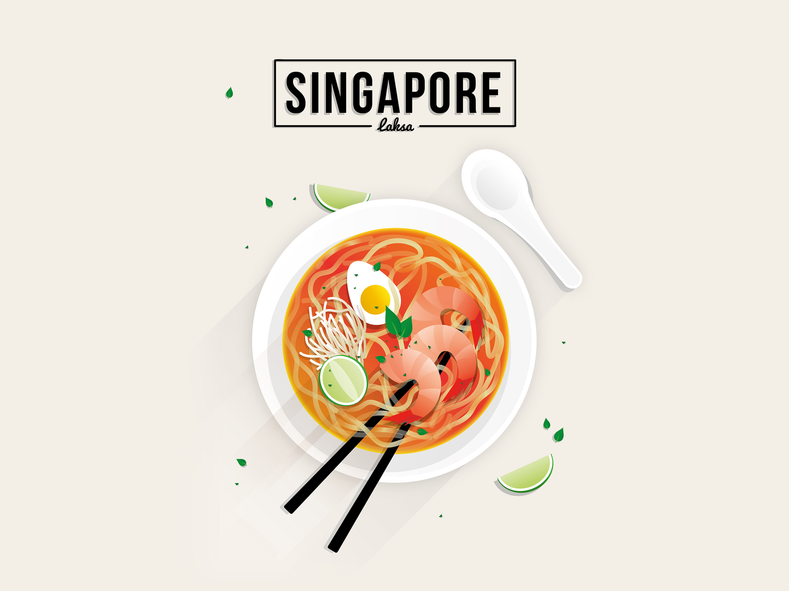 Singapore asian food chopsticks food illustration laksa singapore travel travelling vector