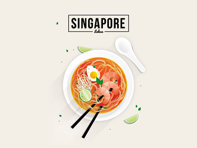 Singapore asian food chopsticks food illustration laksa singapore travel travelling vector