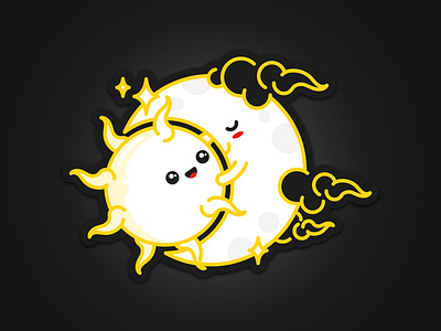 Sun & Moon 2d astronomy character clouds cute flat hug illustration kawaii logo design minimal moon smile space stars sun vector