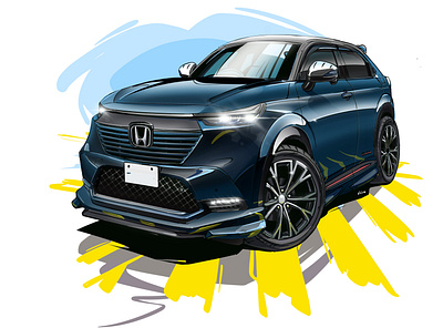 Honda HR-V (Vezel) car caricature cartoon highway honda hybrid illustration japan mugen road shirooo sport