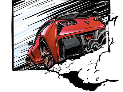 Chevrolet Corvette Z07 car caricature cartoon chevy corvette drift fast illustration motor musclecar raceway shirooo sketch speed sport usa