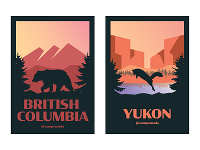 British Columbia and Yukon Province Illustration branding british columbia camp canada canada canada day colors design illustration logo logo lemon national parks sticker typography vector yukon