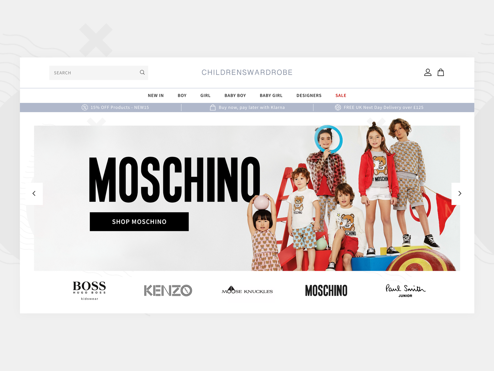 Children's Designer Clothing site by Cal Bendelow on Dribbble