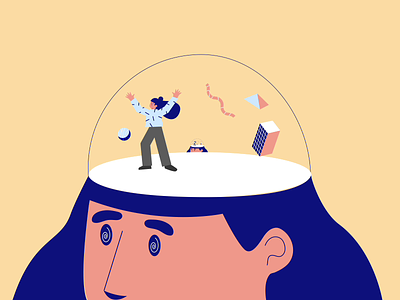 When you're stuck in your head, head, head aftereffects animation animation 2d character creative flat illustration infinite loop motion overthinking prison simple stuck vector video woman zoom
