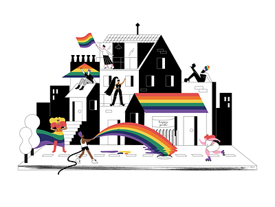 Pride in Hackney ally blackandwhite buildings celebration character flat hackney illustration lgbtqia london organic perspective pride pride 2020 pride month procreate rainbow simple summer urban