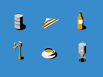 Beer bible map icons beer beer tap blue books bottle coffee contrast cutlery design gold iconography icons illustration isometric keg maps print publishing simple